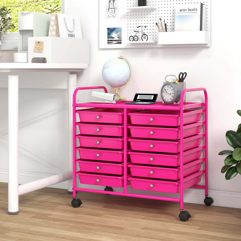 12 bacs de rangement à roulettes, Rose