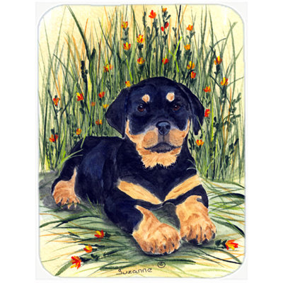 Planche à découper en verre à Rottweiler et fleurs Winston porter