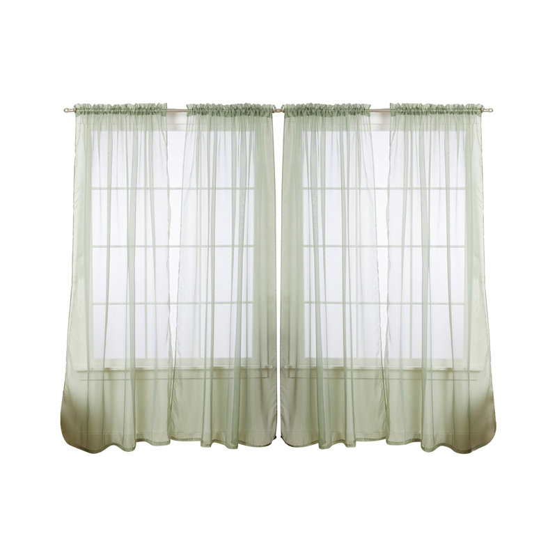 Panneaux de rideaux transparents de couleur unie avec passe-tringle, Sauge