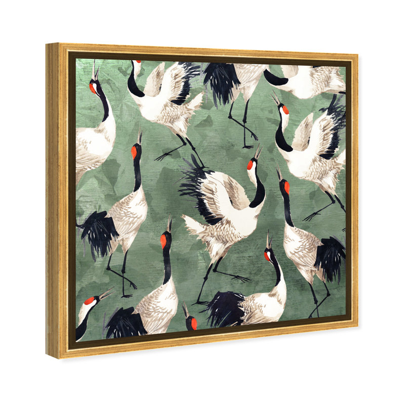 «Animals Grazing Cranes Birds», impression sur toile, H 24 po x l 24 po, Toile encadrée, Doré