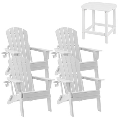 Chaises Adirondack pliantes en PEHD 5 pièces avec table d'appoint, avec porte-gobelet, idéales pour foyer, terrasse, patio, piscine