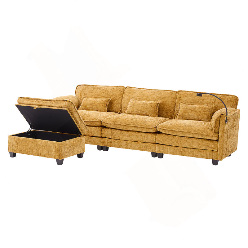 112" Oversized Sectional Cloud Sofa For Living Room – Modern Chenille L-Shaped Couch, Comfy Boucle Modular Sleeper With Movable Storage Ottoman, Phone Holder & USB Charging Port