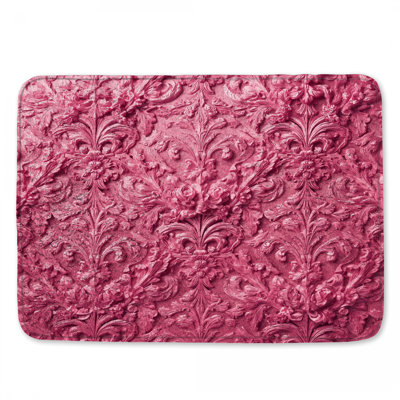 Tapis de bain rose à motif damassé