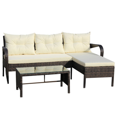 Outdoor Patio Furniture Sets 3 Piece Conversation Set Wicker Ratten Sectional Sofa With Seat Cushions( Cushion)