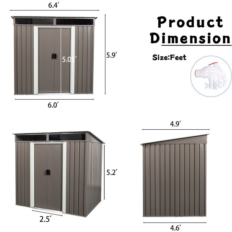 6Ft X 5Ft Outdoor Metal Storage Vault Unit - Galvanized Construction, Strong Panels, Transparent Plate For Brightness, Sliding Door With Lock, Simple Assembly Shed Building Iron Structure, ,