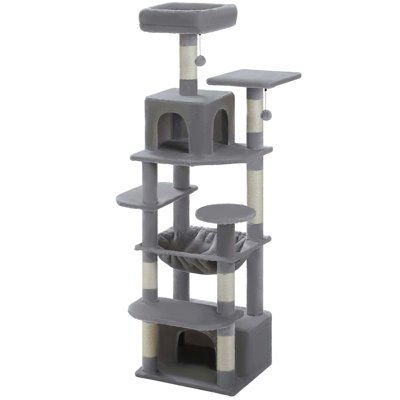 Grande tour à chat pour grands chats, maisonnette pour chat avec poteaux à griffer et tampons recouverts de sisal, 2 perchoirs rembourrés, double condo et panier