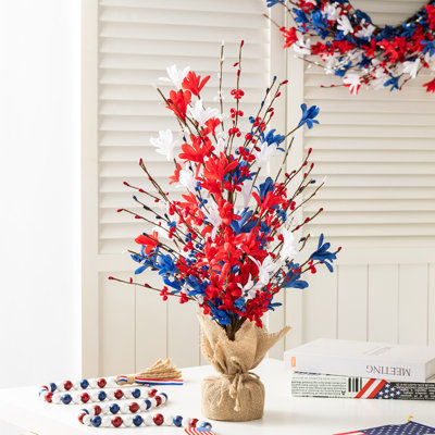21" Patriotic Americana Red, White & Blue Floral Table Tree – Independence Day Decor