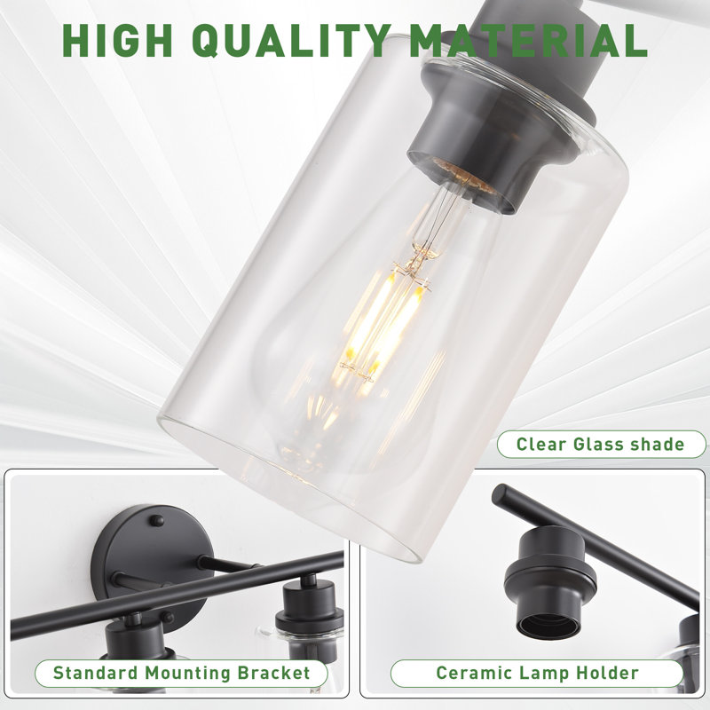 Bathroom Light Fixtures, Black Modern Vanity Lights With Clear Glass Shade, Bathroom Wall Lamp For Mirror Kitchen Living Room Hallway Cabinet Porch