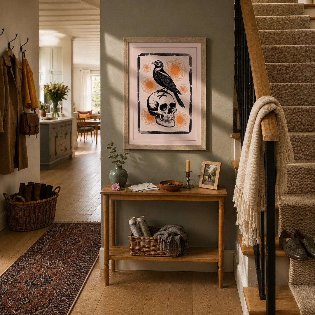 Raven and Skull Modern - Framed Print