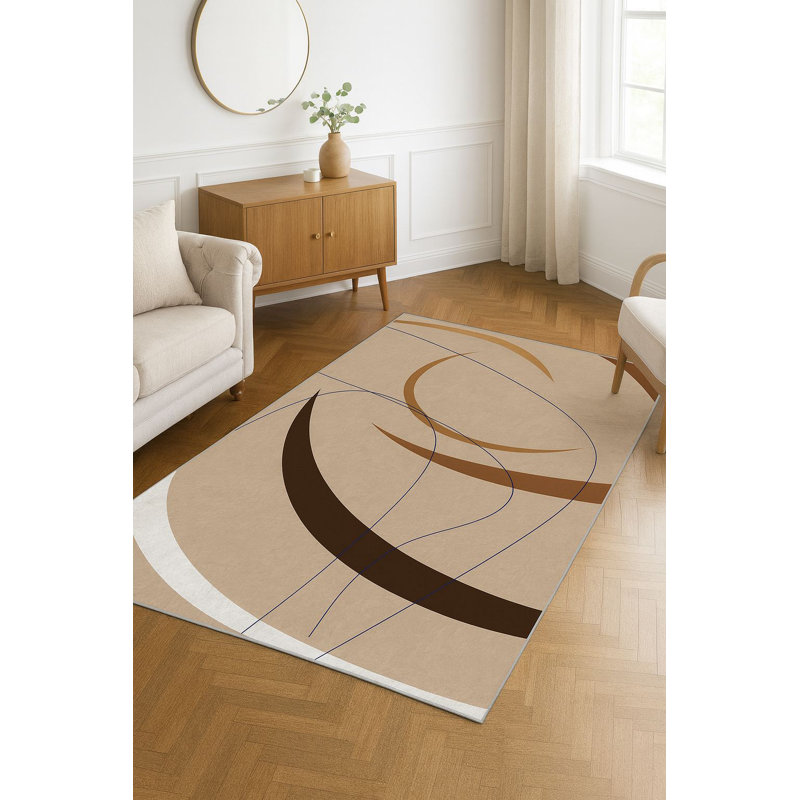 Stylish Woven Area Rug, 4.6 x 7.2 Feet, 100% Polyester, 740 g/m² | Non-Slip Felt Dot Underside, Easy to Clean, Machine Washable at 86°F | Perfect for Living Room, Bedroom, and Dining Areas, Durable & Elegant Design