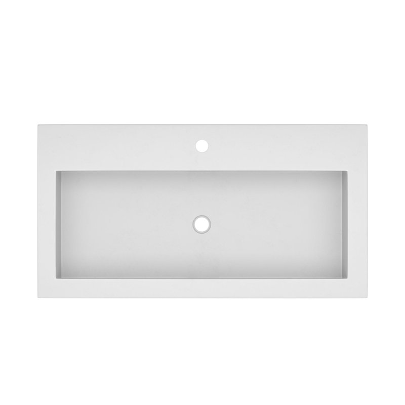 Trough Handmade Rectangular Bathroom Sink, Single Hole Faucet, Pearl