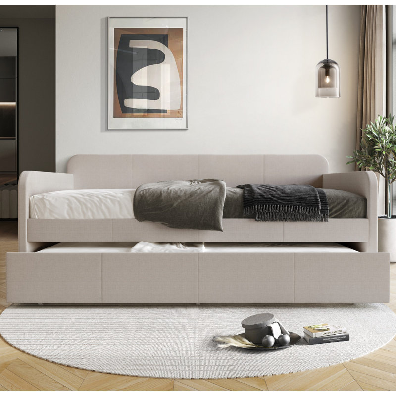 Plunkett Tiara Upholstered Daybed with Trundle, Warm Gray