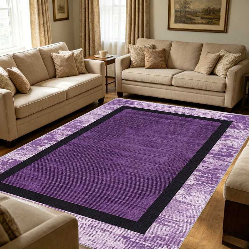 Purple Modern Bordered carpet-easy to clean, machine-washable, soft and comfortable; suitable for door mats, kitchens, living rooms, bedrooms, corridors, and laundry areas. Easy to clean, durable carpet for home decoration.