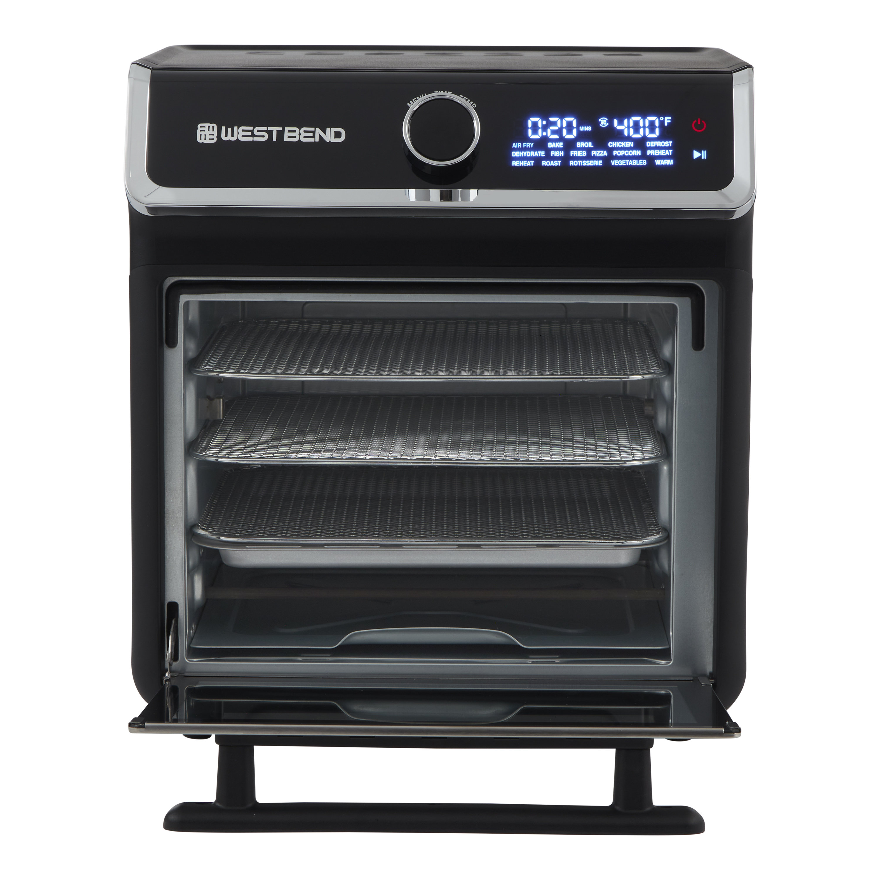 West Bend Air Fryer Oven 12.6-Quart Electric Air Fryer with 10 Digital  Quick Menu Presets - Bake, Roast, Rotisserie, Dehydrate, Re-Heat,  1700-Watt, Black 