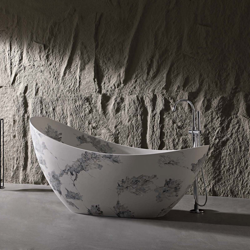 Baignoire autoportante 74 "à surface solide avec dossier incliné 74" Flora Ink