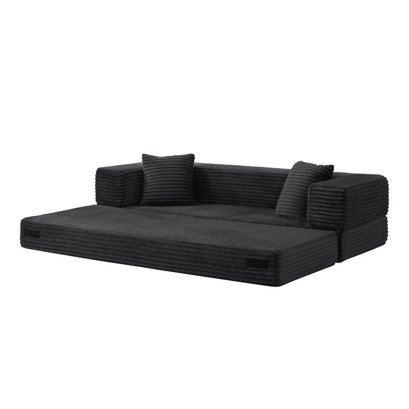 Canapé convertible en velours côtelé l 78,7 po, canapé-lit carré à 2 niveaux avec poches latérales et coussins
