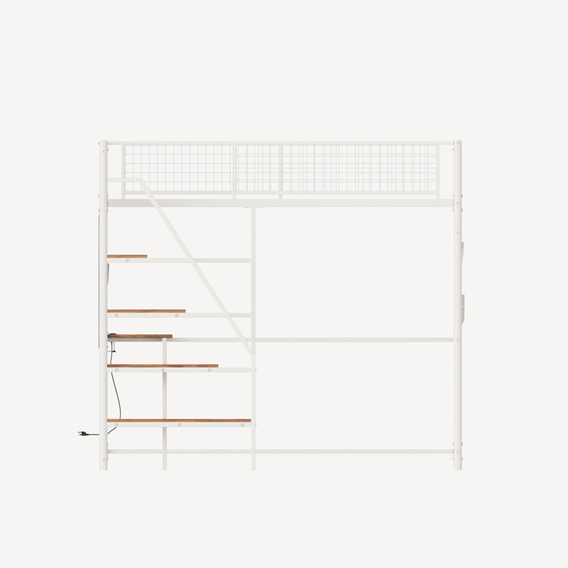 Lit mezzanine en métal de taille avec pour chambre à coucher et dortoir, avec station de charge intégrée et éclairage DEL