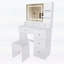 Bureau de coiffeuse avec miroir et éclairage tricolore Fashion, rangement ouvert, 5 tiroirs, support pour sèche-cheveux, prise de courant et tabouret, blanc