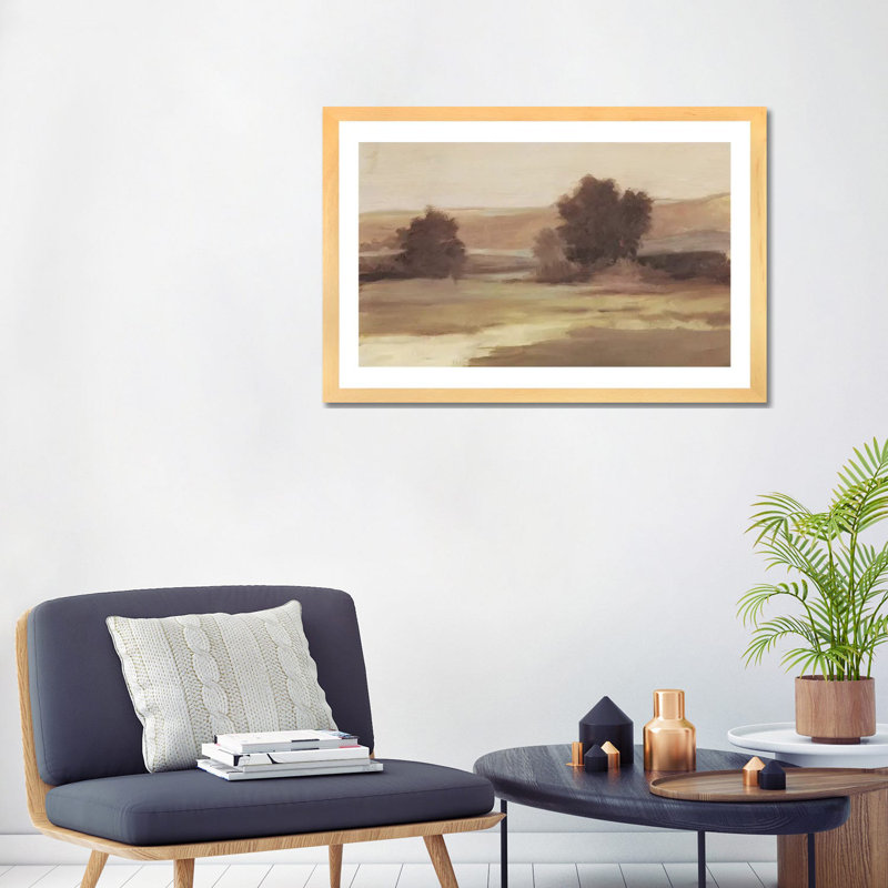" Muted Landscape II " by Ethan Harper, Beige Wood Framed Paper, 24" H x 32" W x 1" D, White