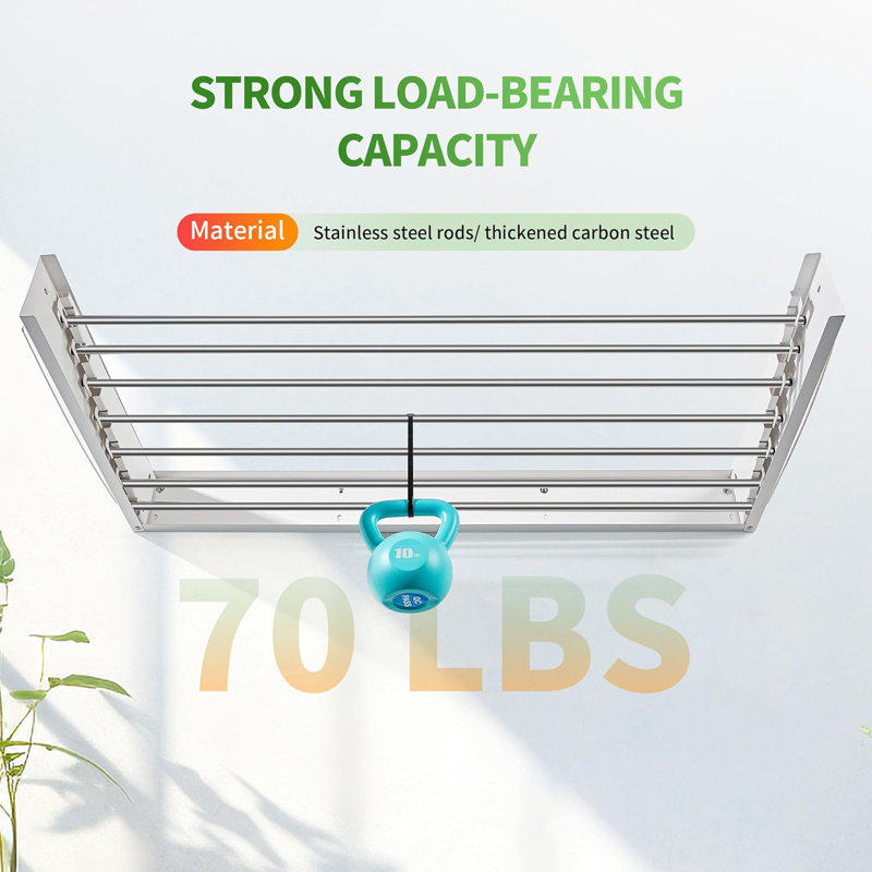 Metal Wall-Mounted Drying Rack, 3.9" H x 31.5" W x 15.7" D
