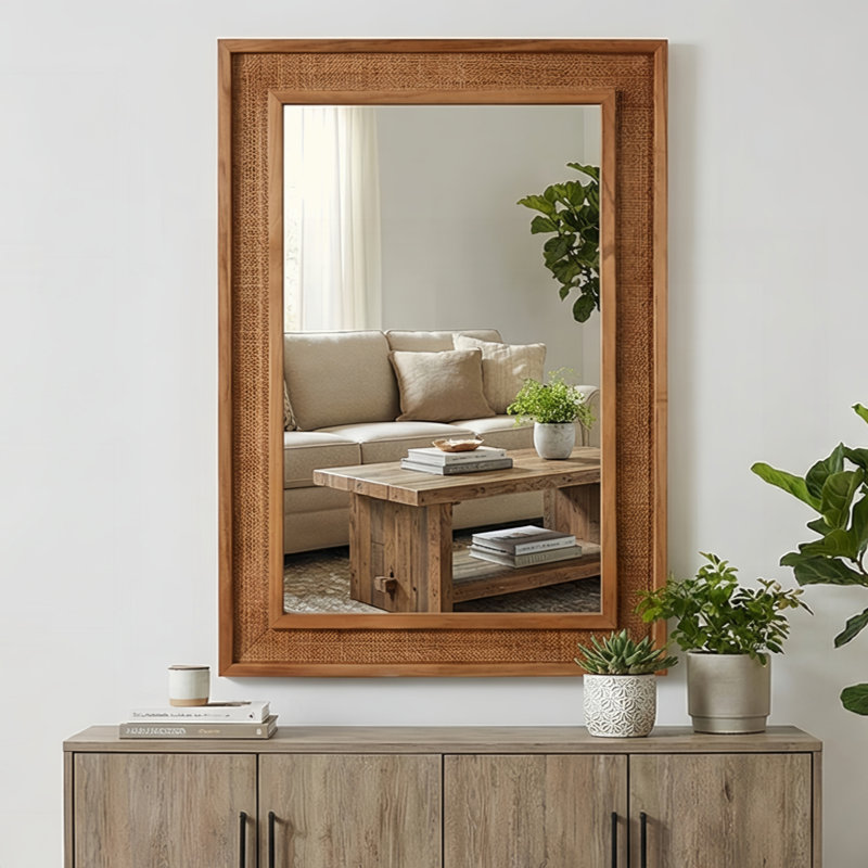 Miroir décoratif en rotin, Jaunâtre / Brun, 30 po x 20 po