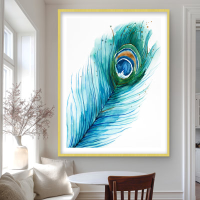 Long Peacock Feather - Framed Matted Print for Home Decor