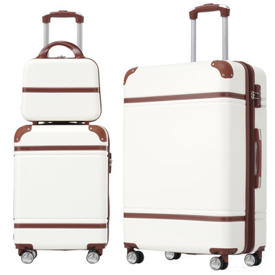 Valise à roulettes Hardshell 3 pièces 20 "+ 28" Valise avec serrure TSA légère, blanche