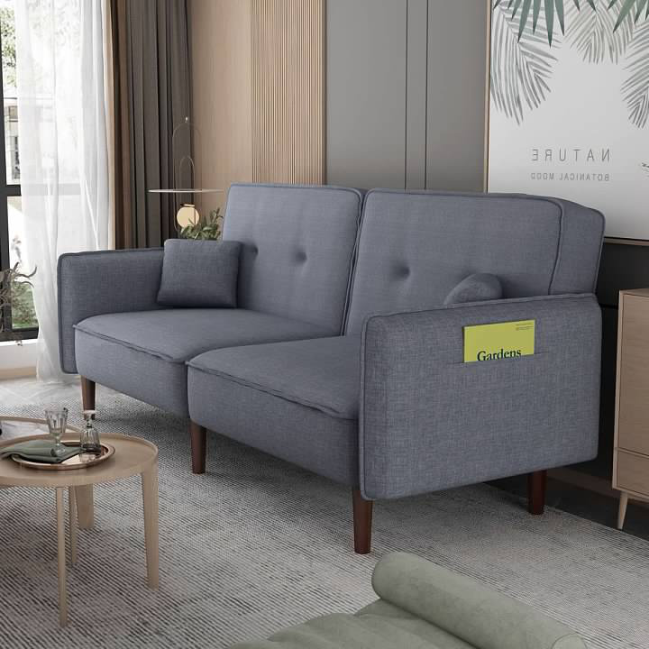 Baldomero Upholstered 75'' Sleeper Sofa, Gray Linen Blend, Brown