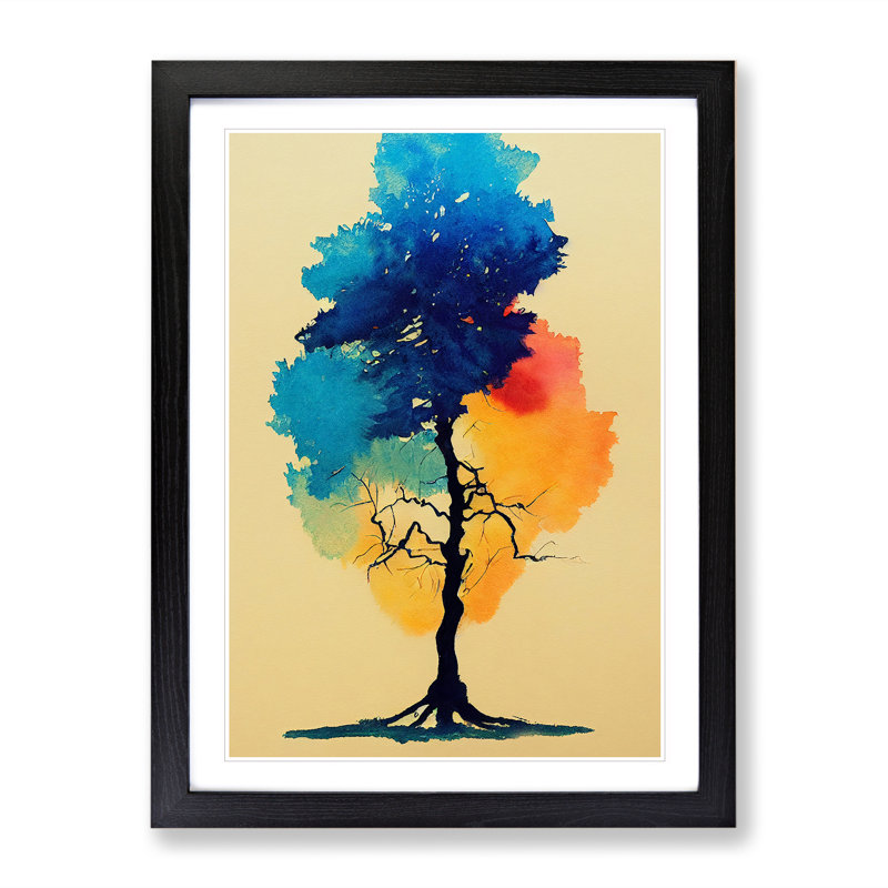 Water Paint Tree No.3 - Single Picture Frame Painting, Black, 64cm H x 46cm W x 2cm D