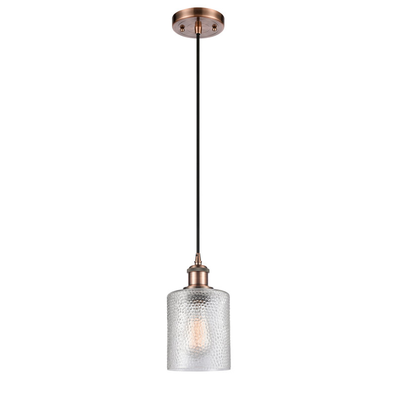 Luminaire suspendu en dôme à 1 lumière Willamette, Transparent / clair, Ampoule non incluse, Cuivre antique