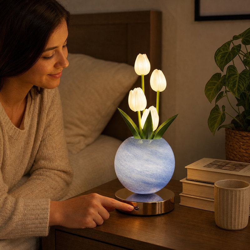 Lampe de table tulipe artificielle sans cordon avec gradation tactile