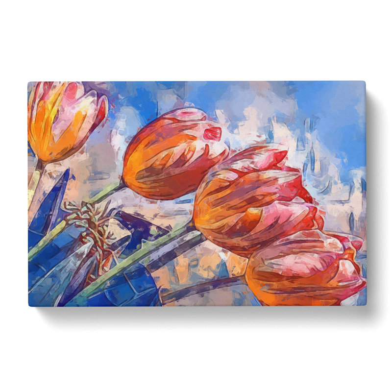 Tulips In Spring In Abstract - Wrapped Canvas Painting, 35cm H x 50cm W x 3cm D