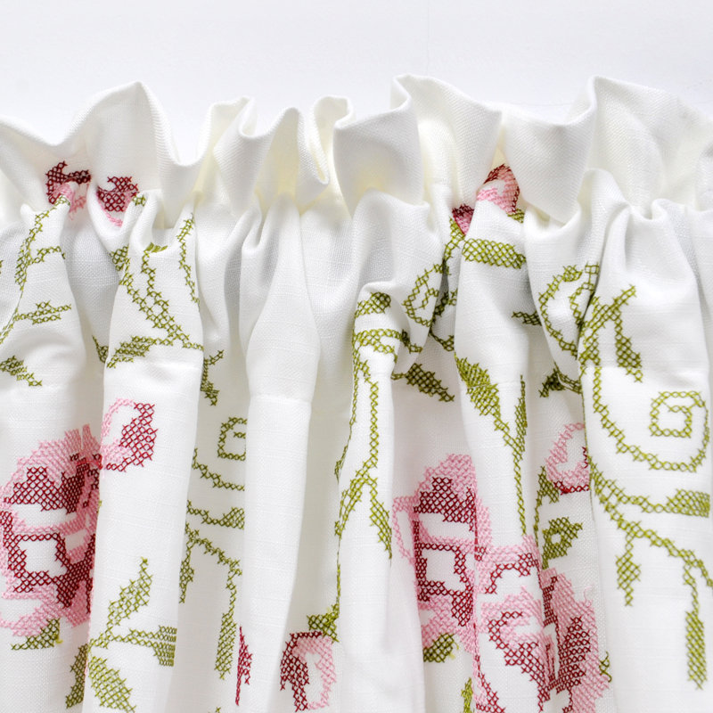 Light Pink Floral Embroidered Scalloped Window Valance