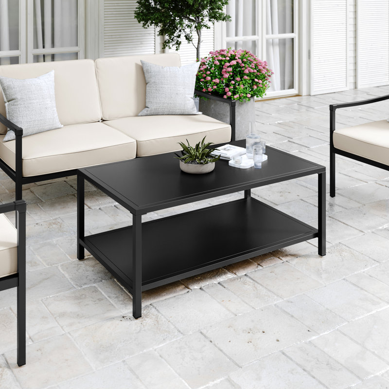 Martha Stewart Lily Pond All-Weather Steel Frame Patio Coffee Table With Lower Shelf