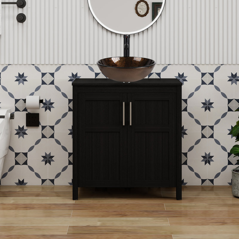 Meuble-lavabo simple 30 po avec lavabo moderne autoportant, Noir