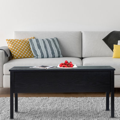 Table basse à plateau relevable moderne 39 po avec compartiment de rangement caché pour le salon, grain de bois noir