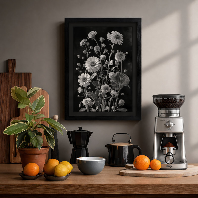 Daisy Cluster Botanical - Framed Print, A1 - 84.1 x 59.4 cm, Black