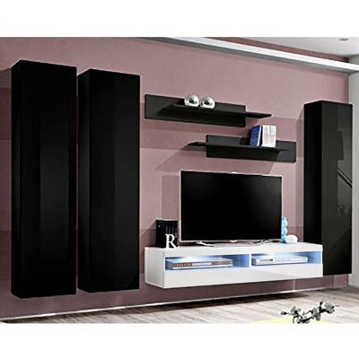 120" Modern Floating Wall Mounted Entertainment Center with 16-Color LED Lighting, High Gloss Finish