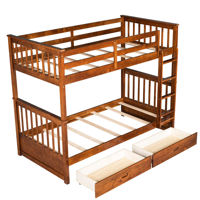 Lit superposé Twintwin avec échelles et rangement en noyer - choix de chambre à coucher pratique et pratique, espace confortable pour adultes