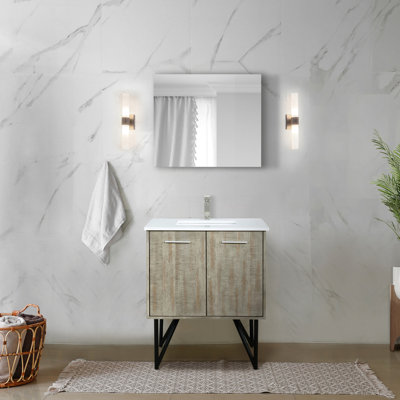 30 In. W X 20 D Wood Bath Vanity With White Quartz Top, 28 Hanging Mirror, Soft Close Feature, And Seamless Finish Wide Surface, Quiet - System, Functional Storage