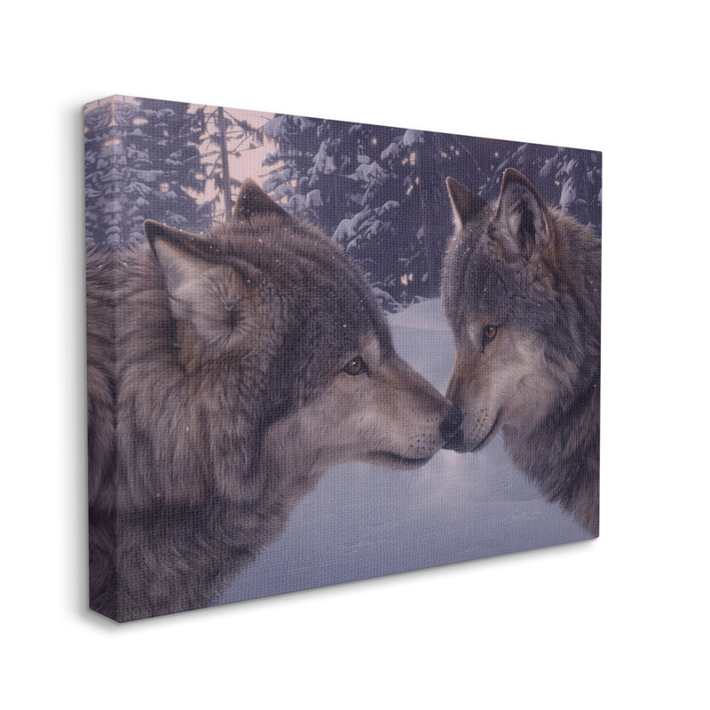 «Au-867-Canvas Wolves Touching Nose Nature on Canvas» par Daniel Smith, peinture, H 16 po x l 20 po x P 1,5 po