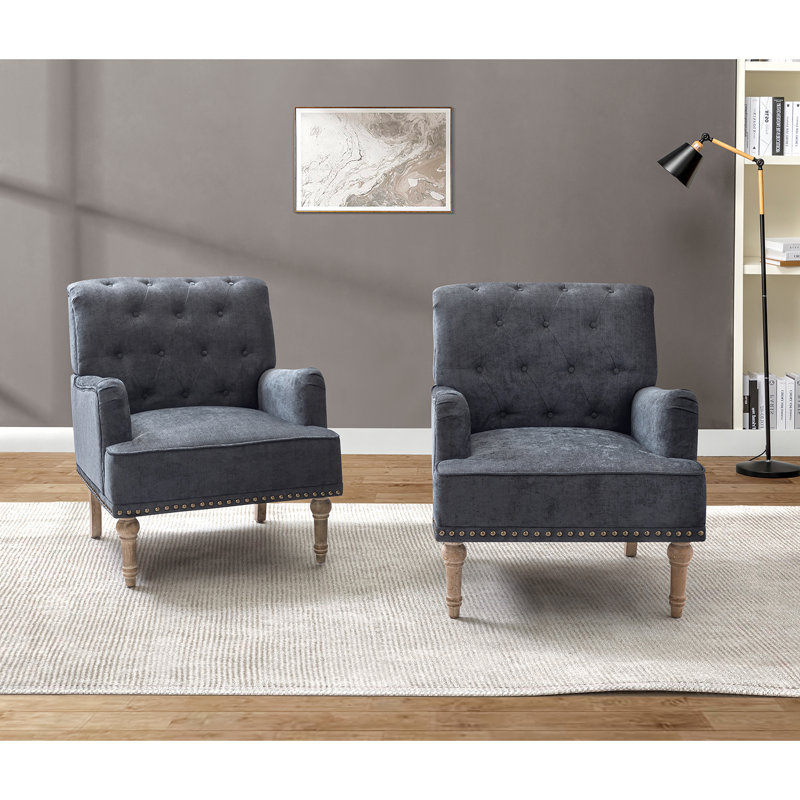 Wilkey Armchair with Tufted Back with Solid Wood Legs, Black