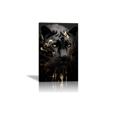 Animal Canvas Wall Art Black And Gold Panther Painting Picture Wild Leopard Jungle Safari Animal Poster Print For Home Office Study Room Decor
