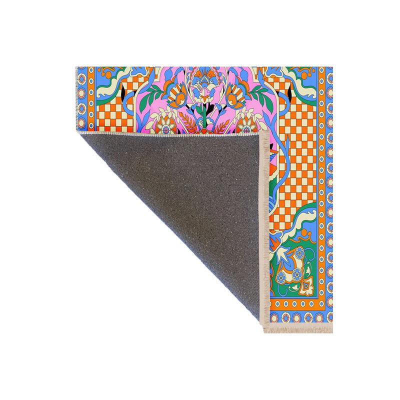 Multicolor Flower and Checkered Detail Woven Base Modern Decorative Machine Washable Rug
