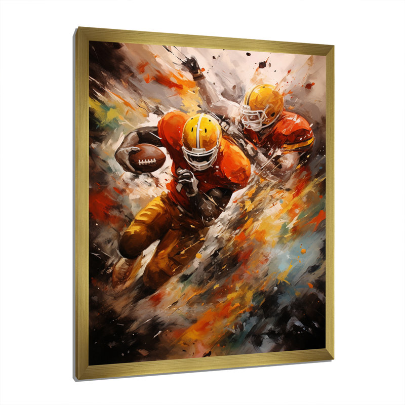 Orange Football Energy Burst II - imprimé, Encadrement doré, H 44 po x l 34 po x P 1,5 po