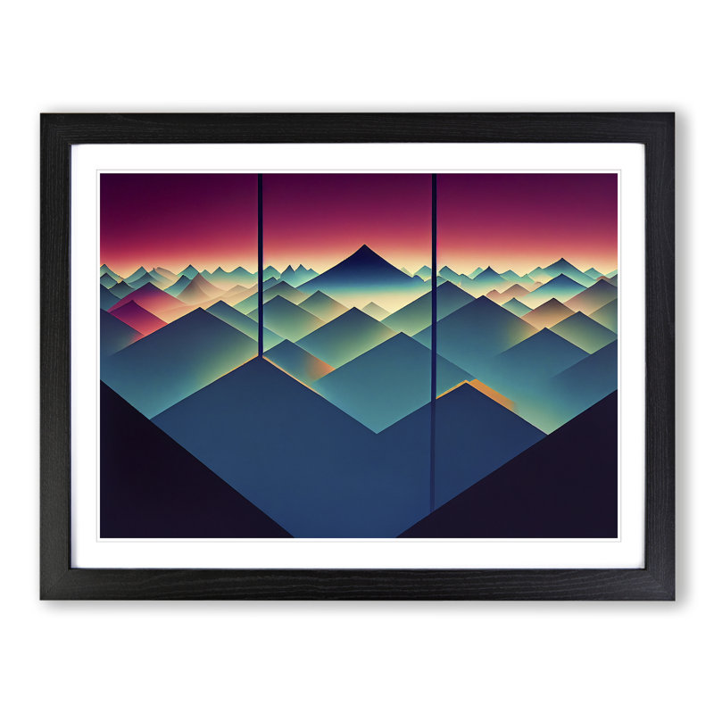 Pure Abstract Mountain Sunset - Single Picture Frame Print, Black, 46cm H x 64cm W x 2cm D