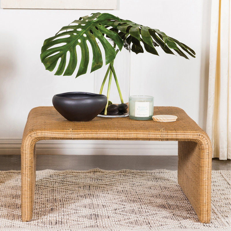 Table basse carrée en rotin tissé, naturel