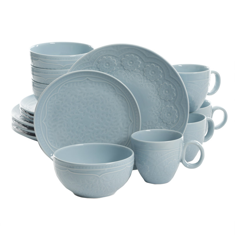Aqua Floral Porcelain 16-Piece Dinnerware Set for 4