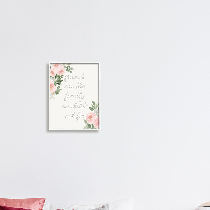 «Friends Are Family», phrase de motivation - rose, H 14 po x l 11 po, Giclée encadrée blanc bord de mer
