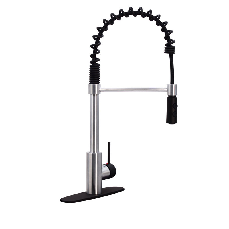 Westbrass Pull Down Spray Kitchen Faucet, Stainless Steel/Matte Black